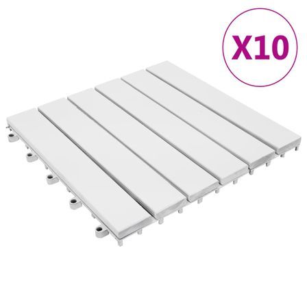 Carreaux de terrasse 10 pcs Blanc 30x30 cm Bois d'acacia solide