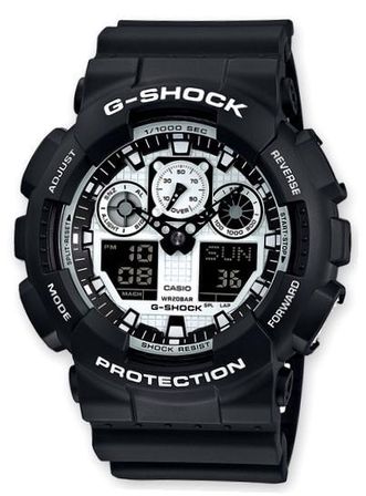 Casio G-shock ga-100bw-1adr G-classic Shock & Magnetic Resistant Auto Led World Time 29 Zones - 4 Daily Alarms Snooze Alarm Hourly Time Signal Countdown Timer Full Auto-calendar Wr 200mt **origina