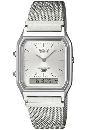 Casio Vintage Edgy Collection Mesh Strap - Silver AQ-230EM-7AEF