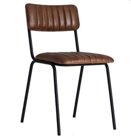 Chaise à manger cuir marron et métal noir Manou