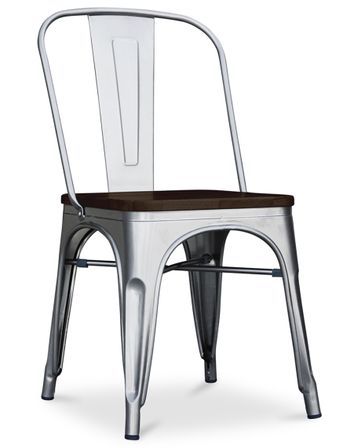 Chaise acier vintage vieilli et assise en bois massif marron Reko