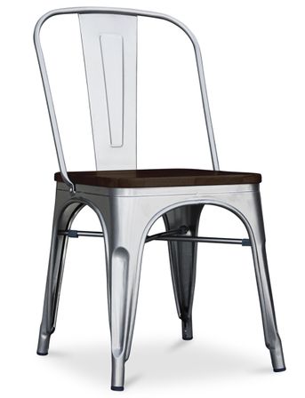 Chaise acier vintage vieilli et assise en bois massif marron Reko