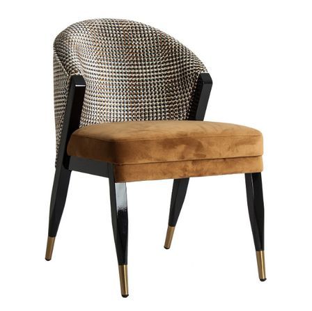 Chaise art déco velours moutarde et pieds bois massif noir Bari