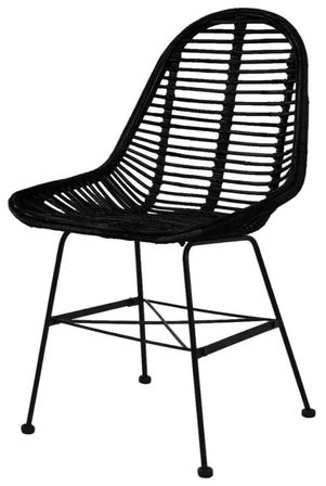 Chaise assise rotin noir et métal noir Noven - Lot de 4