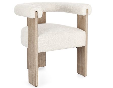 Chaise avec accoudoir en tissu bouclette et structure en bois – Modèle Agathy