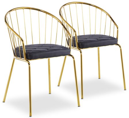 Chaise avec accoudoirs métal doré et assise simili noir Vintel - Lot de 2