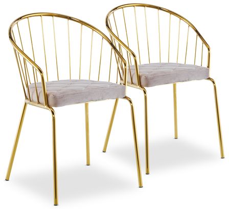 Chaise avec accoudoirs métal doré et assise velours taupe Vintel - Lot de 2