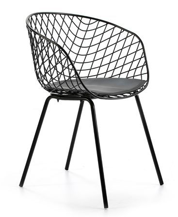 Chaise avec accoudoirs métal et coussin simili cuir noir Ram