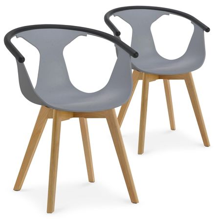 Chaise avec accoudoirs polypropylène gris et pieds bois beige Massin - Lot de 2