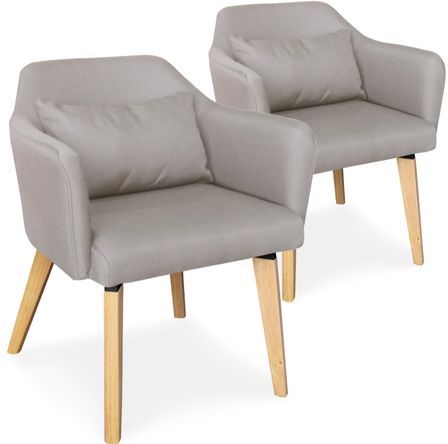 Chaise avec accoudoirs tissu beige et pieds bois clair Biggie - Lot de 2