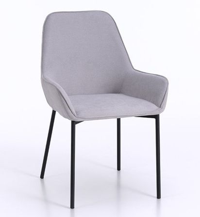 Chaise avec accoudoirs tissu gris clair et pieds métal noir Omery - Lot de 4