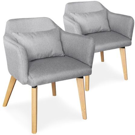 Chaise avec accoudoirs tissu gris et pieds bois clair Biggie - Lot de 2