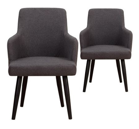 Chaise avec accoudoirs tissu gris foncé et pieds métal noir Jaya - Lot de 2 2