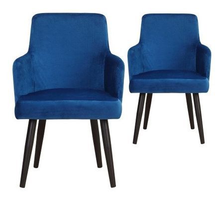 Chaise avec accoudoirs velours bleu et pieds métal noir Jaya - Lot de 2