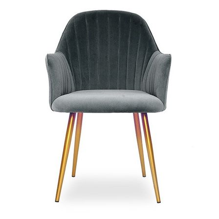 Chaise avec accoudoirs velours gris et métal doré Lucy