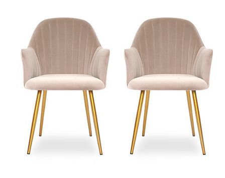 Chaise avec accoudoirs velours taupe et pieds métal doré Lucy - Lot de 2