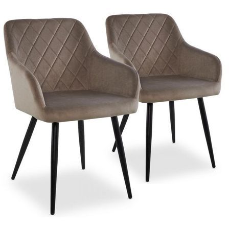 Chaise avec accoudoirs velours taupe et pieds métal noir Sia - Lot de 2