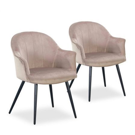 Chaise avec accoudoirs velours taupe Leeam - Lot de 2