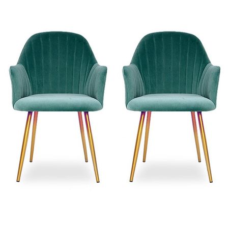 Chaise avec accoudoirs velours vert et métal doré Lucy - Lot de 2