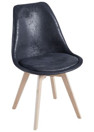 Chaise avec assise simili cuir vintage et pieds en bois naturel Zaka