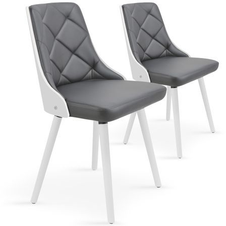 Chaise bois blanc et assise simili gris Pako - Lot de 2
