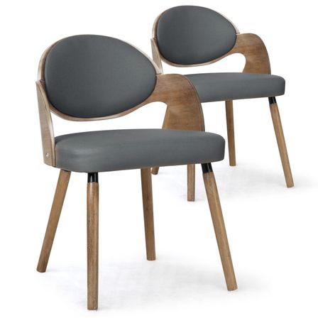 Chaise bois chêne et simili gris Sofa - Lot de 2