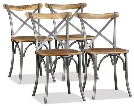 Chaise bois massif clair et métal Tiphen - Lot de 4