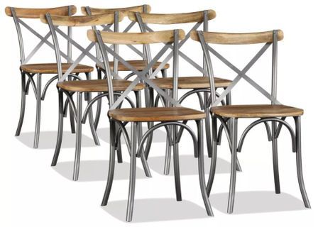 Chaise bois massif clair et métal Tiphen - Lot de 6