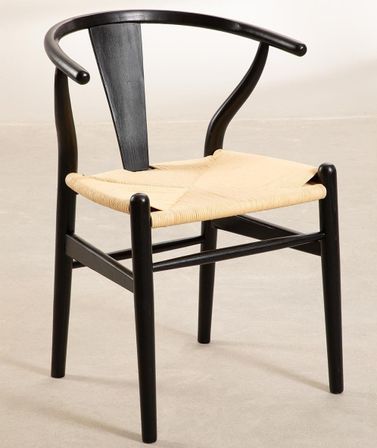 Chaise bois massif d'orme noir et corde naturelle Kaylo