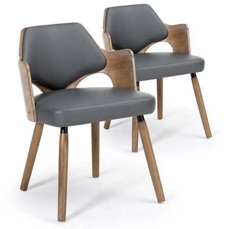 Chaise bois naturel et simili gris Diva - Lot de 2