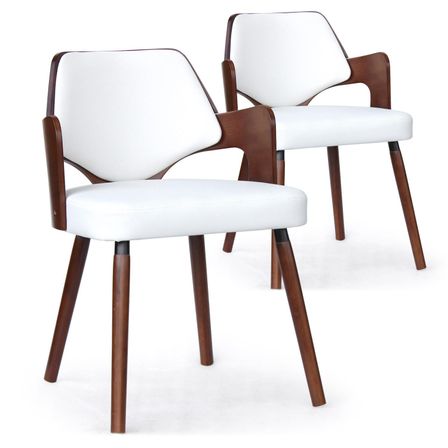 Chaise bois noisette et simili blanc Diva - Lot de 2