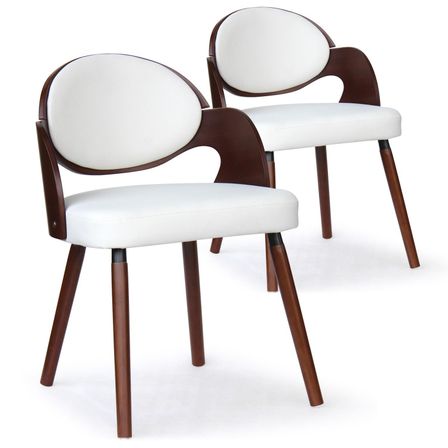 Chaise bois noisette et simili crème Sofa - Lot de 2