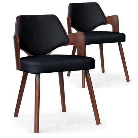 Chaise bois noisette et simili noir Diva - Lot de 2