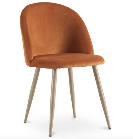 Chaise BOMANE style scandinave - Assise en velours et pieds en métal effet bois clair