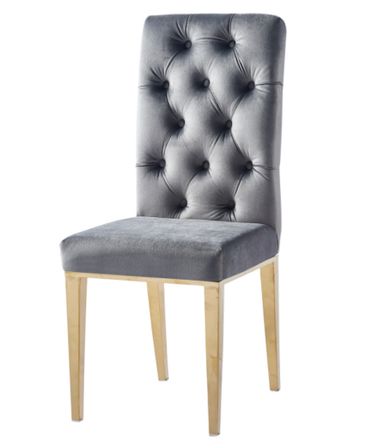 Chaise capitonnée avec boutons velours et pieds métal doré Kavana - Lot de 6
