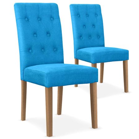 Chaise capitonnée tissu bleu Cécilia - Lot de 2