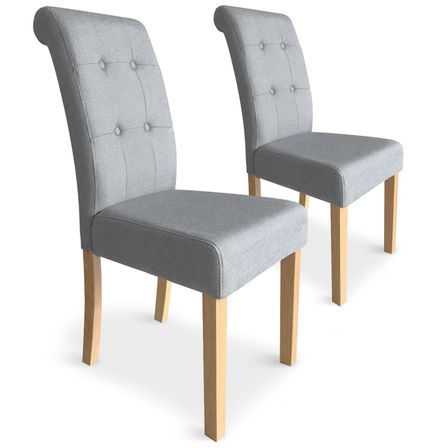 Chaise capitonnée tissu gris clair Krea - Lot de 2