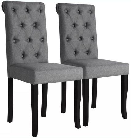 Chaise capitonnée tissu gris et pieds bois massif Ciréam - Lot de 2