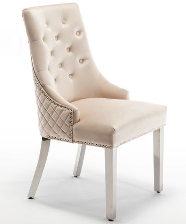 Chaise capitonnée velours avec anneau au dos et pieds métal chromé Royal - Lot de 2