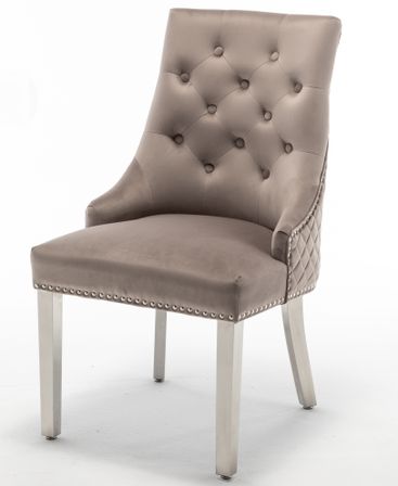 Chaise capitonnée velours avec anneau au dos et pieds métal chromé Royal - Lot de 2