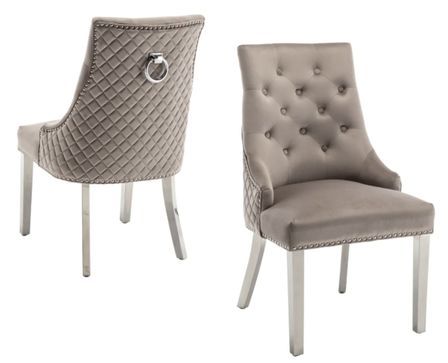 Chaise capitonnée velours avec anneau au dos et pieds métal chromé Royal - Lot de 2