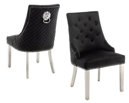 Chaise capitonnée velours avec anneau d'un lion au dos et pieds métal chromé Elena - Lot de 2