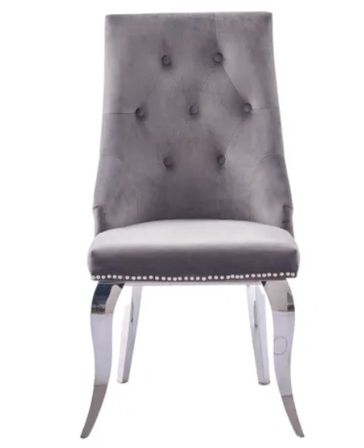 Chaise capitonnée velours avec anneau d'un lion au dos et pieds métal effet miroir Liona - Lot de 4