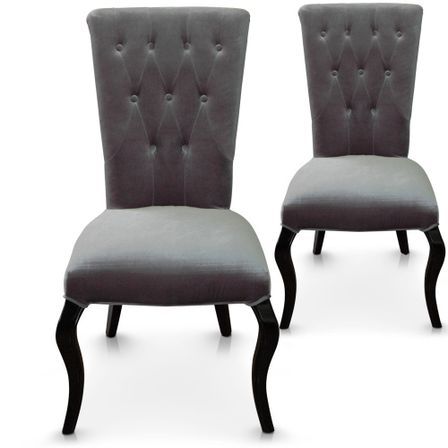 Chaise capitonnée velours gris Barocco - Lot de 2
