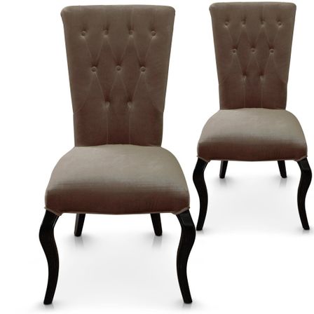 Chaise capitonnée velours taupe Barocco - Lot de 2