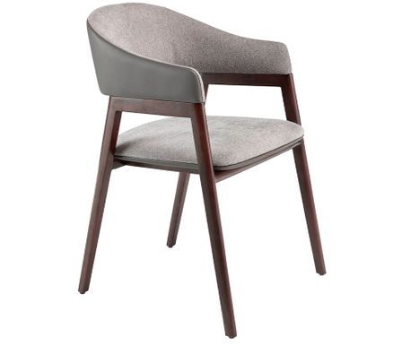Chaise contemporaine en bois de frêne, tissu gris & dos en simili cuir GABY