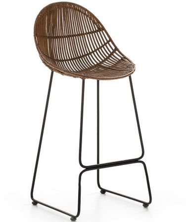 Chaise de bar en osier marron et métal noir FIBO - Hauteur d'assise 66 cm