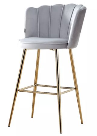 Chaise de bar moderne velours et pieds métal doré Pétale - Lot de 2