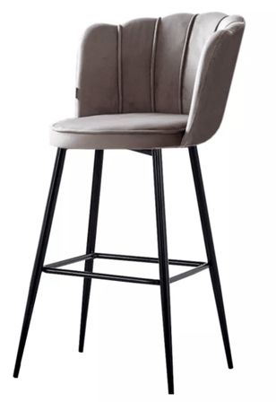 Chaise de bar moderne velours et pieds métal noir Pétale - Lot de 2