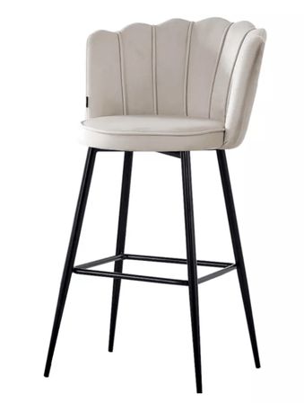 Chaise de bar moderne velours et pieds métal noir Pétale - Lot de 2